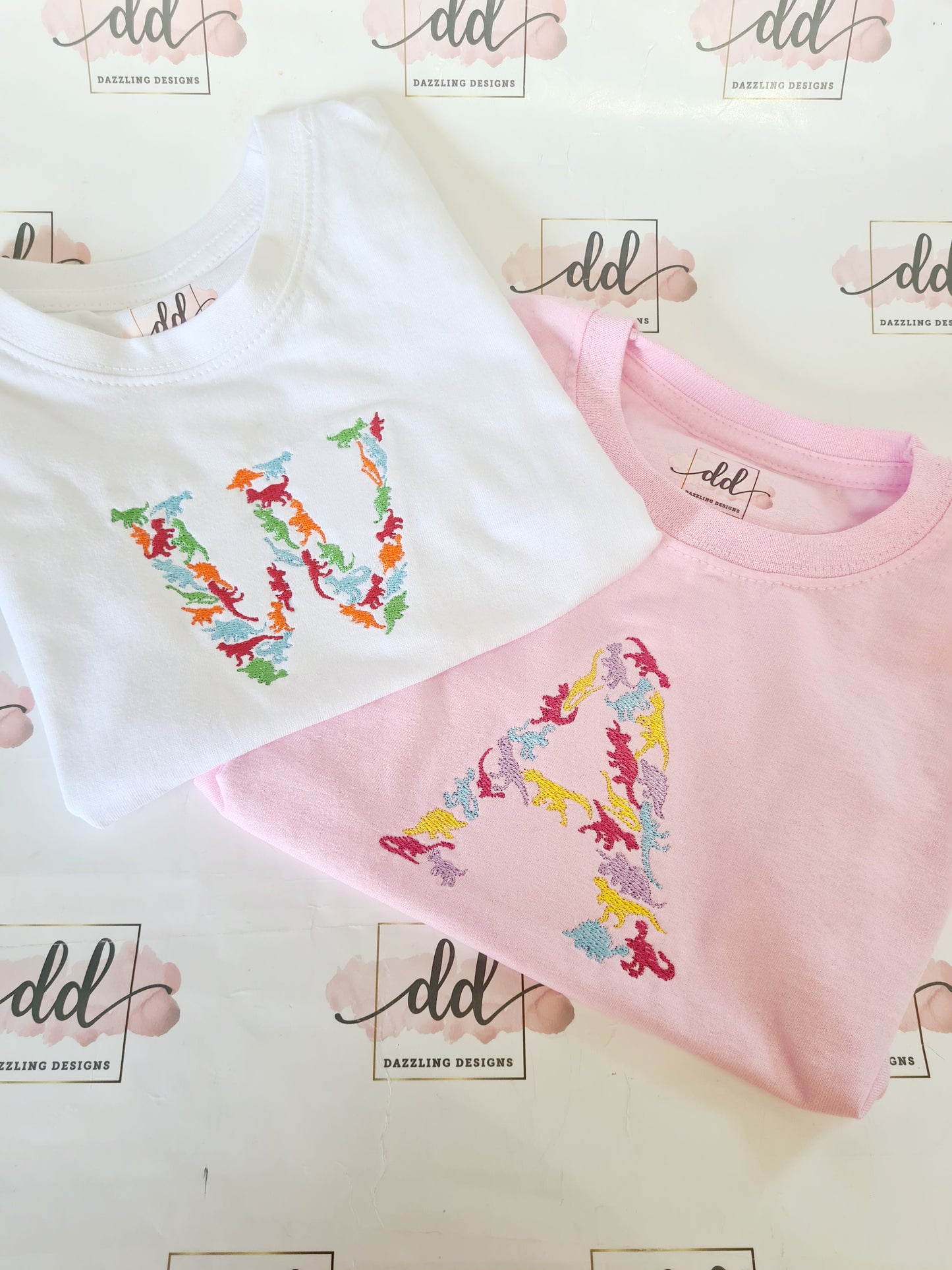 Childrens embroidered dinosaur initial tshirt