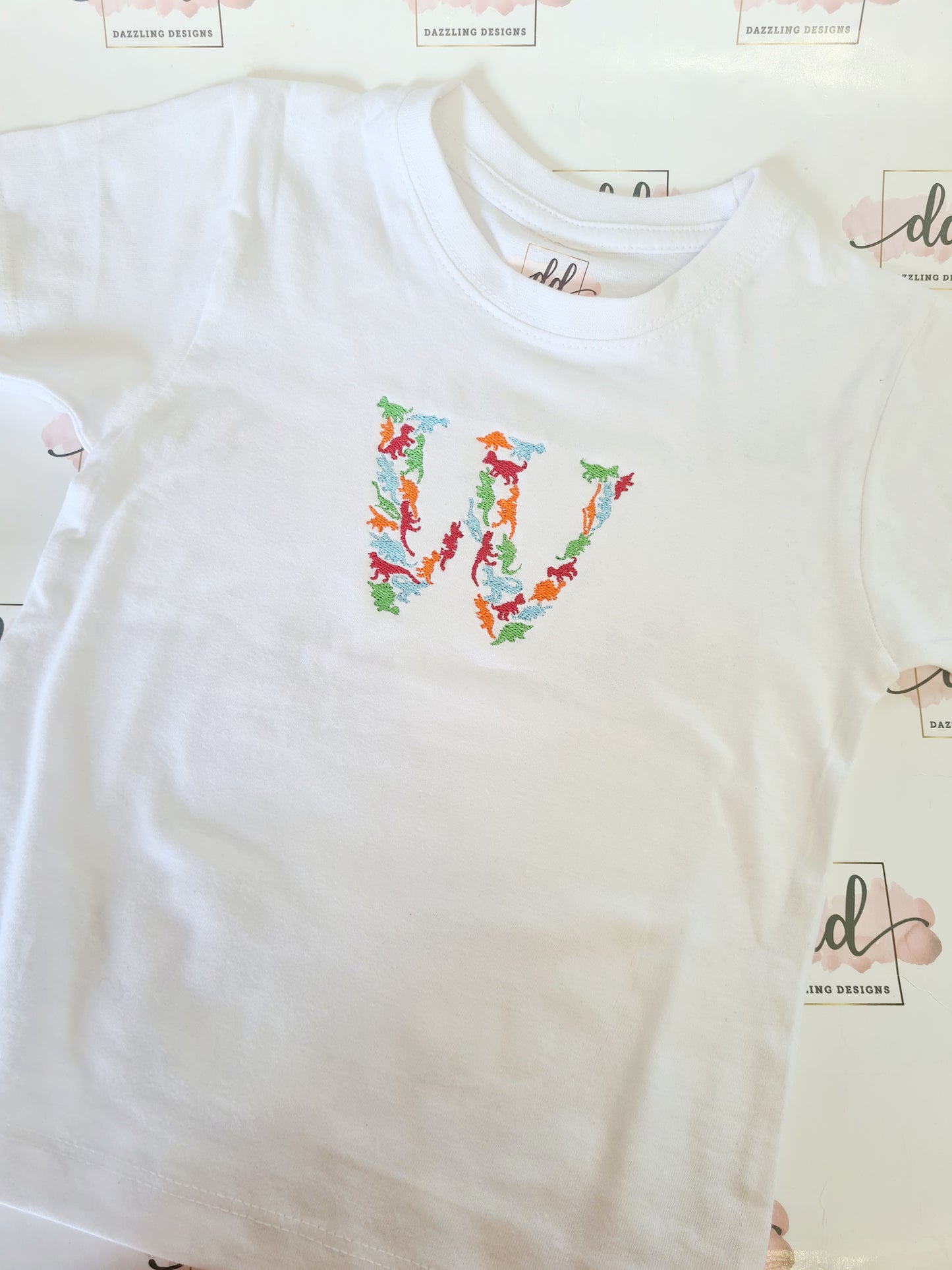 Childrens embroidered dinosaur initial tshirt