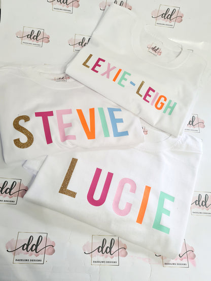 Childrens Multi colour name Tshirt