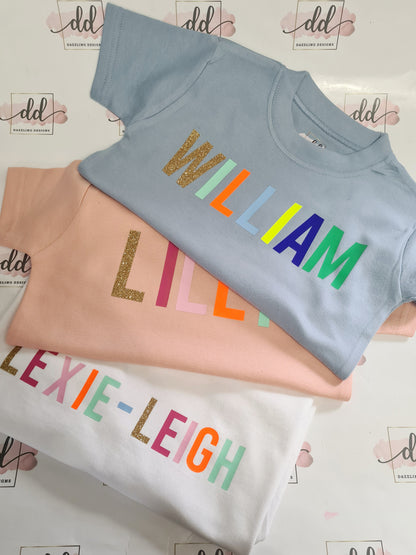 Childrens Multi colour name Tshirt