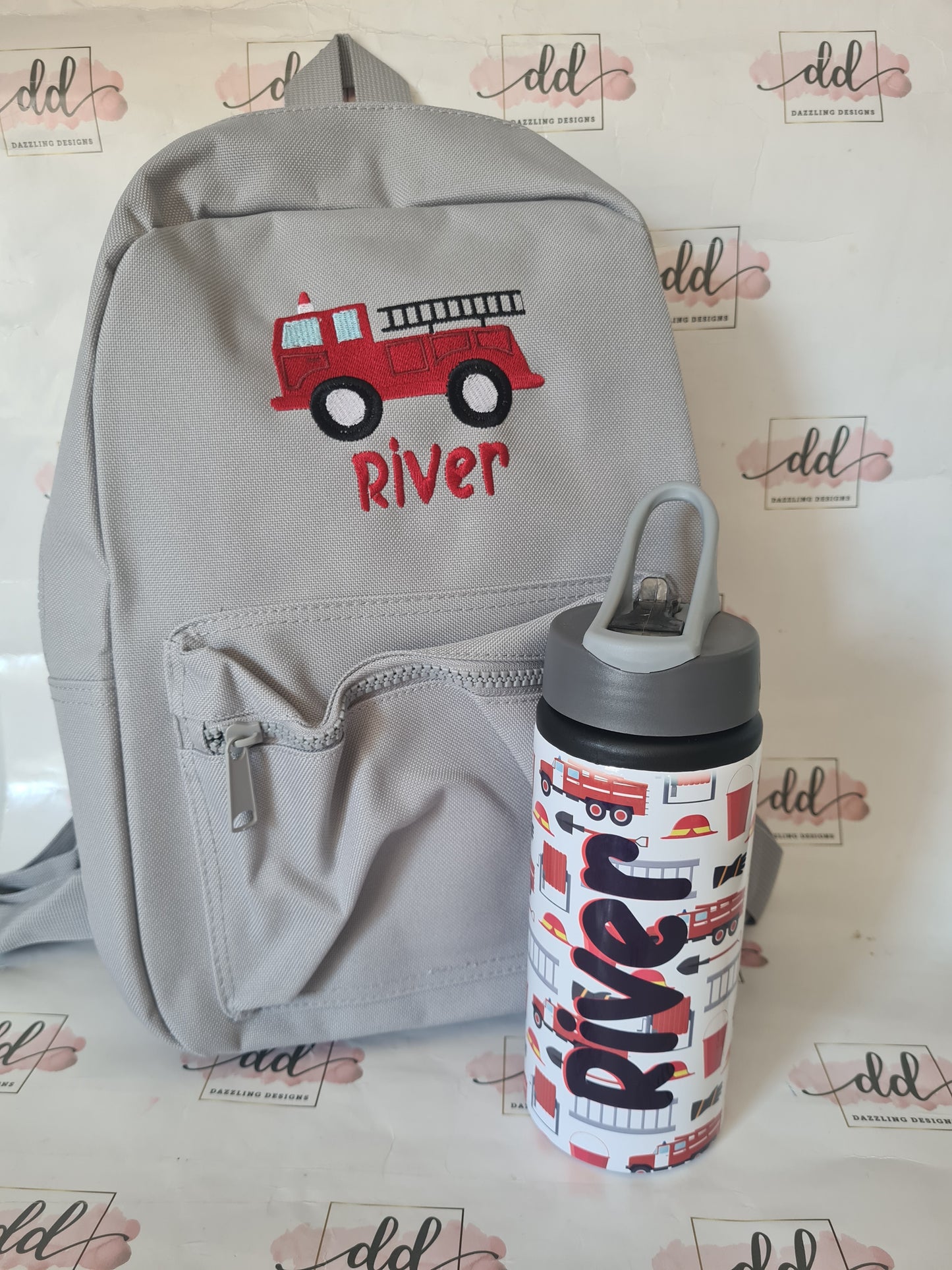 Fire engine embroidered backpack