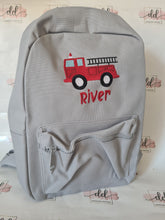 Load image into Gallery viewer, Fire engine embroidered backpack
