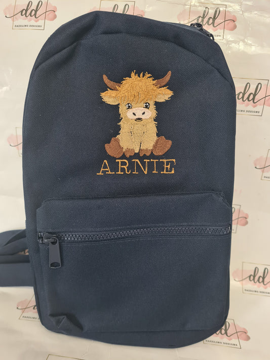 Highland cow embroidered backpack