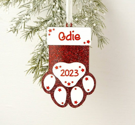 Christmas decorations (paw or stocking shape)