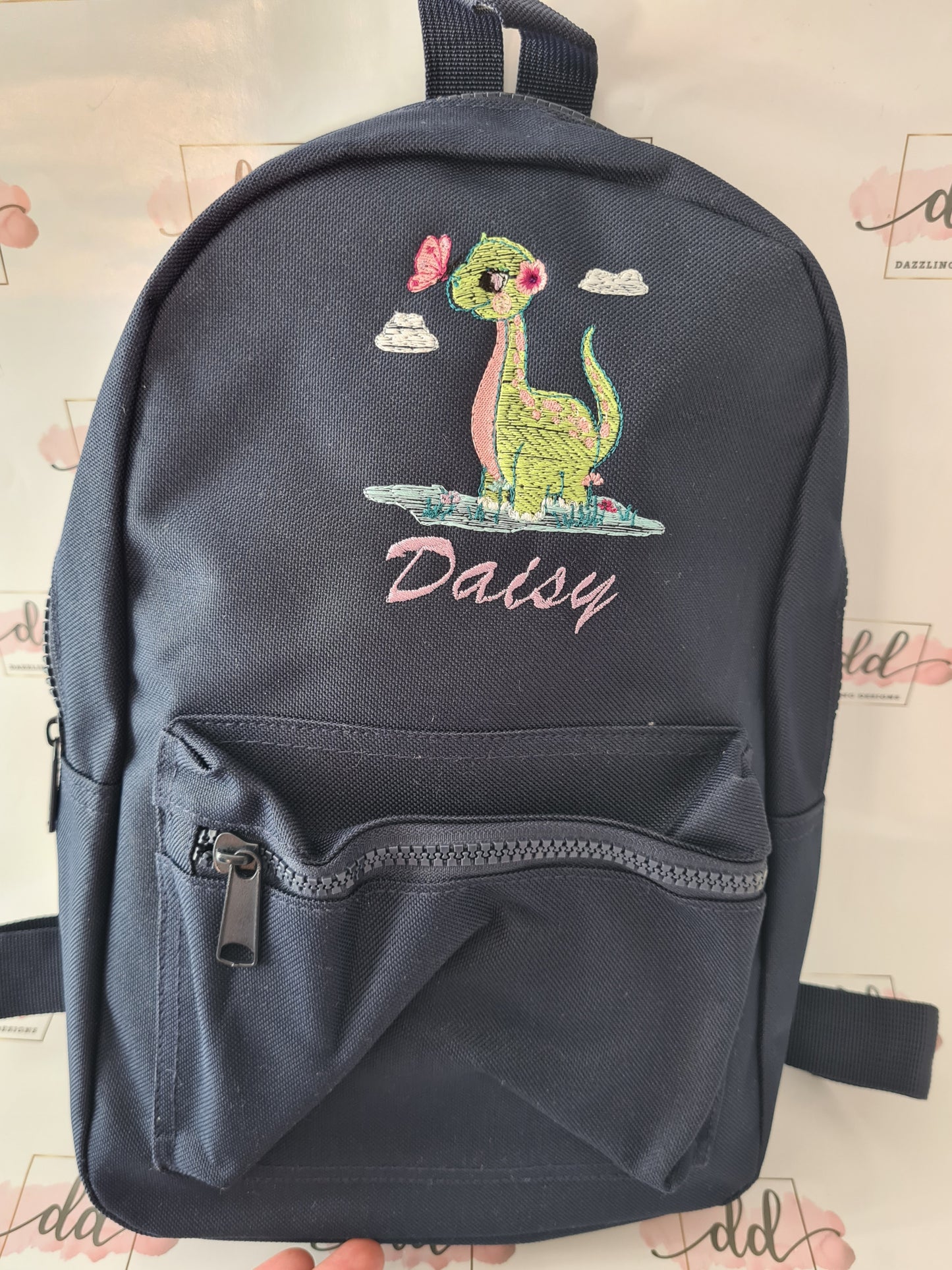 Girls dinosaur embroidered backpack