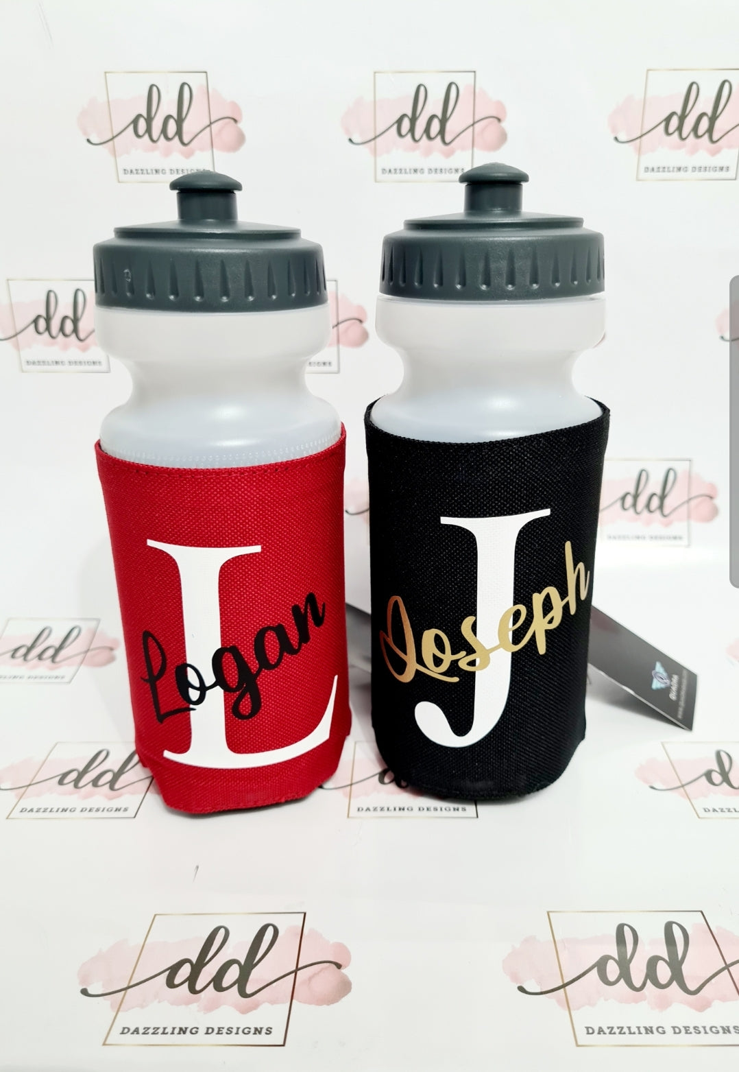 Water bottle with personalised sleeve